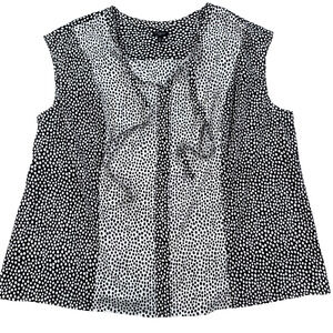 Talbots Polka Dot Sleeveless Blouse Women's 3X Contrast Black White Tie